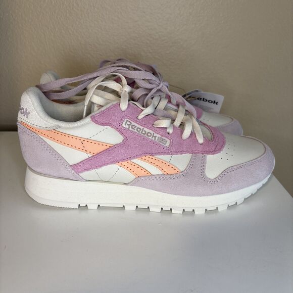 Reebok Women's Classic Leather Bone/Pea Glow/Ashen Lilac Sneakers 100075291 sz 6 - Picture 2 of 11
